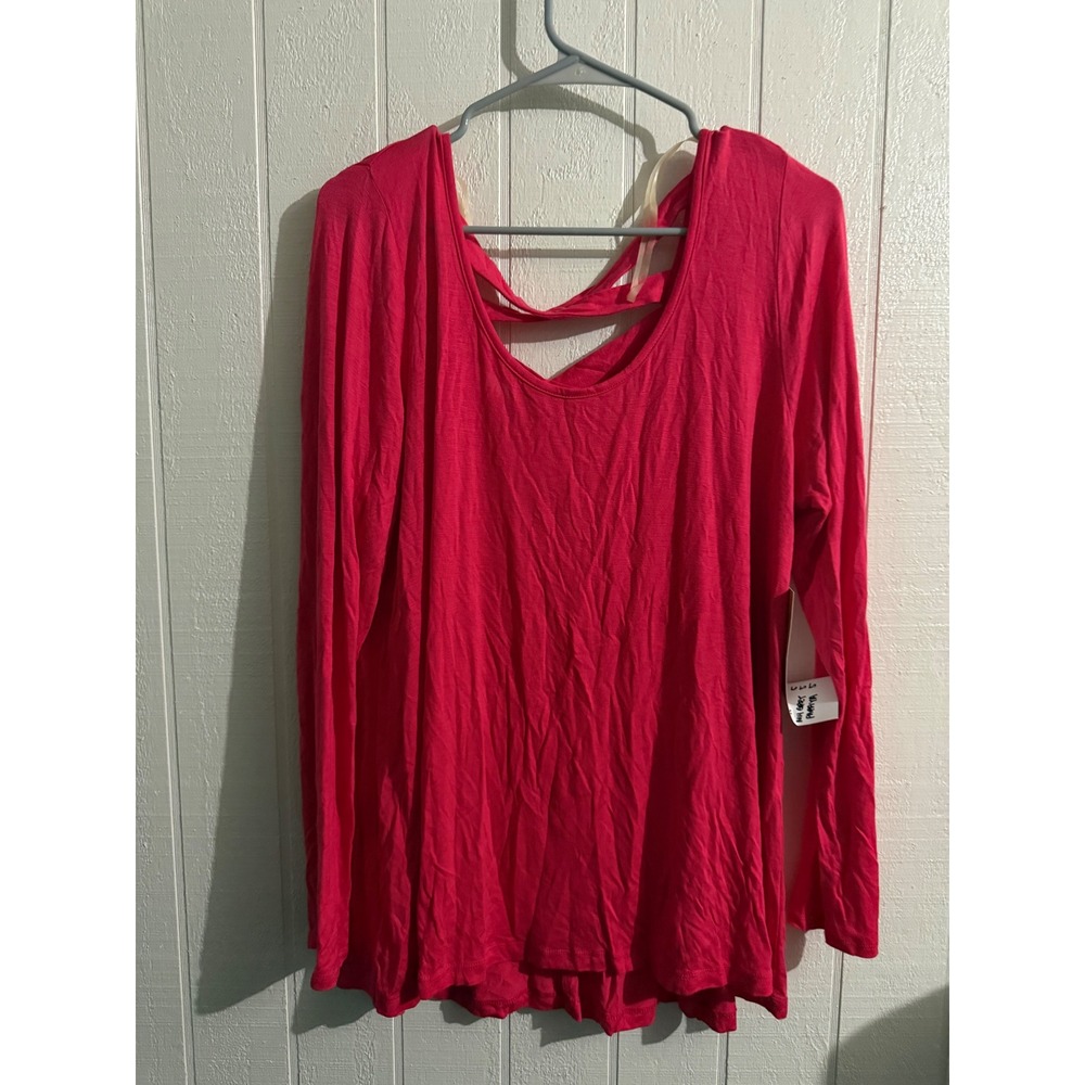 Bozzolo Plus Womens 1X Pink Long Sleeve Strappy Criss Cross Back Top NWT